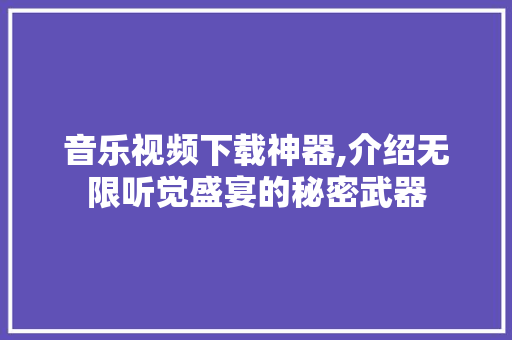 音乐视频下载神器,介绍无限听觉盛宴的秘密武器