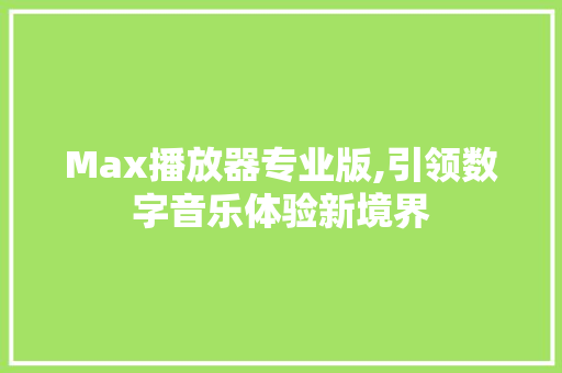 Max播放器专业版,引领数字音乐体验新境界