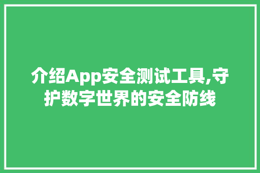 介绍App安全测试工具,守护数字世界的安全防线
