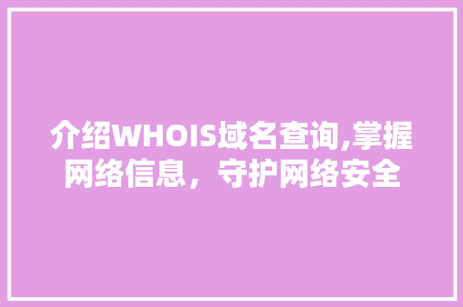 介绍WHOIS域名查询,掌握网络信息，守护网络安全