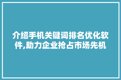 介绍手机关键词排名优化软件,助力企业抢占市场先机