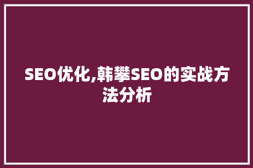 SEO优化,韩攀SEO的实战方法分析