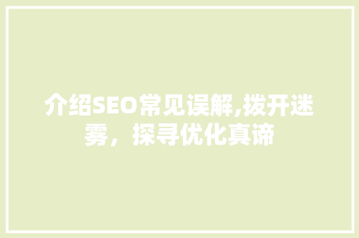 介绍SEO常见误解,拨开迷雾，探寻优化真谛