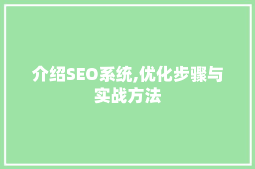 介绍SEO系统,优化步骤与实战方法