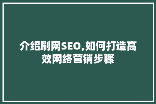 介绍刷网SEO,如何打造高效网络营销步骤