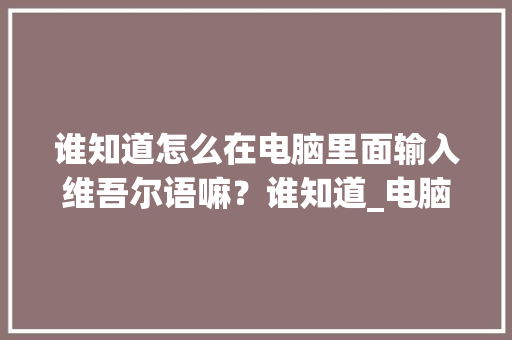 谁知道怎么在电脑里面输入维吾尔语嘛？谁知道_电脑基础知识维语翻译 电脑配置