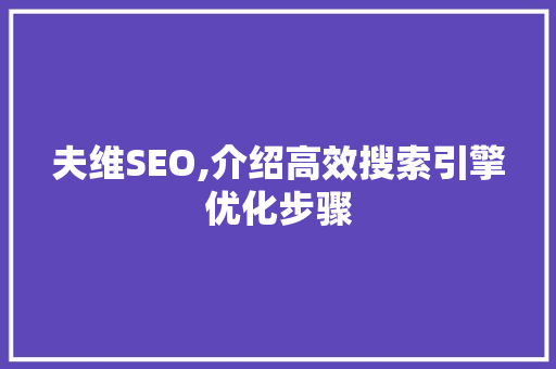 夫维SEO,介绍高效搜索引擎优化步骤 夫维SEO,介绍高效搜索引擎优化步骤