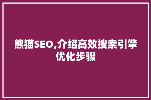 熊猫SEO,介绍高效搜索引擎优化步骤
