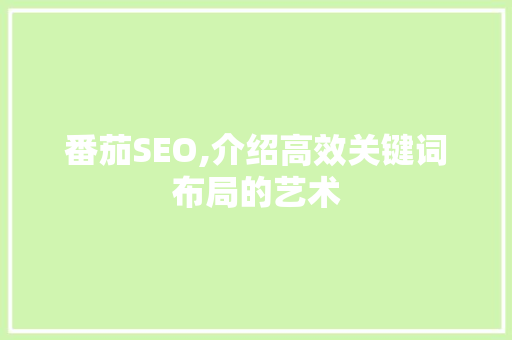 番茄SEO,介绍高效关键词布局的艺术