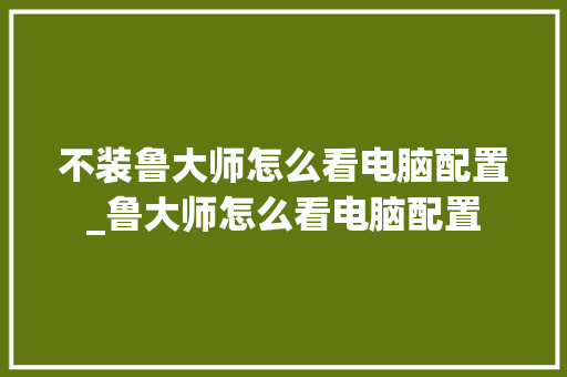 不装鲁大师怎么看电脑配置_鲁大师怎么看电脑配置