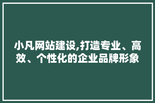 小凡网站建设,打造专业、高效、个性化的企业品牌形象
