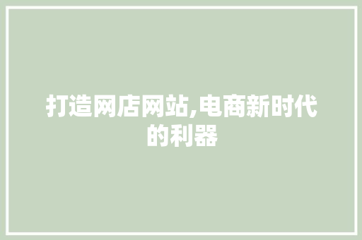 打造网店网站,电商新时代的利器