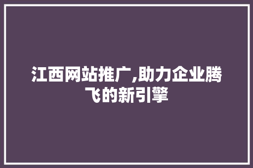 江西网站推广,助力企业腾飞的新引擎