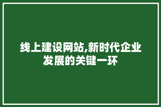 线上建设网站,新时代企业发展的关键一环