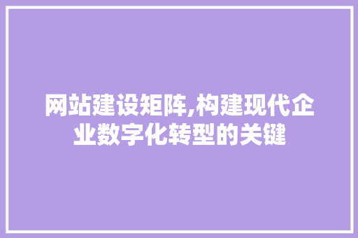 网站建设矩阵,构建现代企业数字化转型的关键