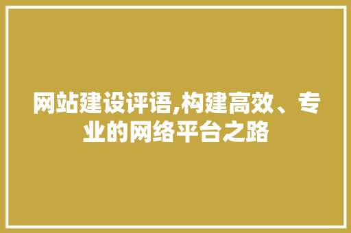 网站建设评语,构建高效、专业的网络平台之路
