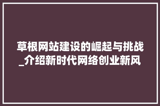 草根网站建设的崛起与挑战_介绍新时代网络创业新风口 操作系统