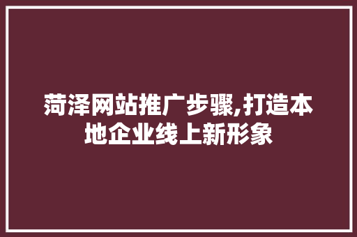 菏泽网站推广步骤,打造本地企业线上新形象