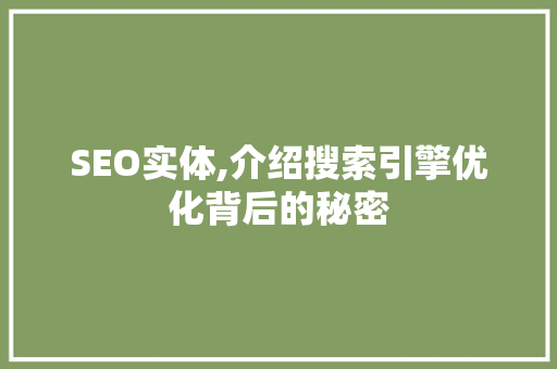 SEO实体,介绍搜索引擎优化背后的秘密