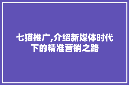 七猫推广,介绍新媒体时代下的精准营销之路
