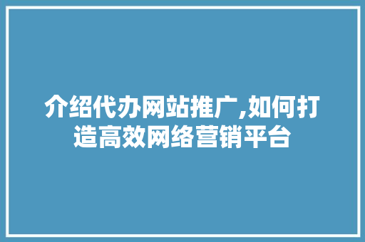 介绍代办网站推广,如何打造高效网络营销平台
