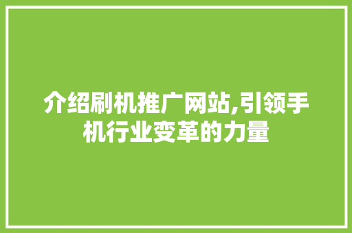 介绍刷机推广网站,引领手机行业变革的力量