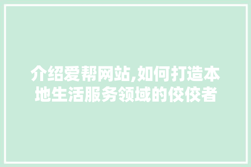 介绍爱帮网站,如何打造本地生活服务领域的佼佼者