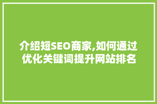 介绍短SEO商家,如何通过优化关键词提升网站排名
