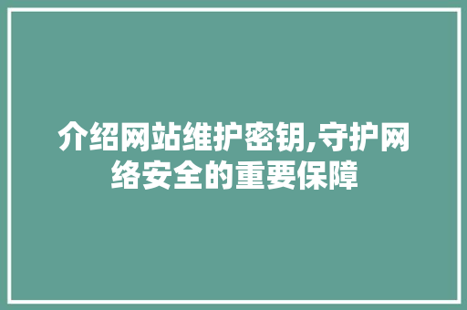 介绍网站维护密钥,守护网络安全的重要保障