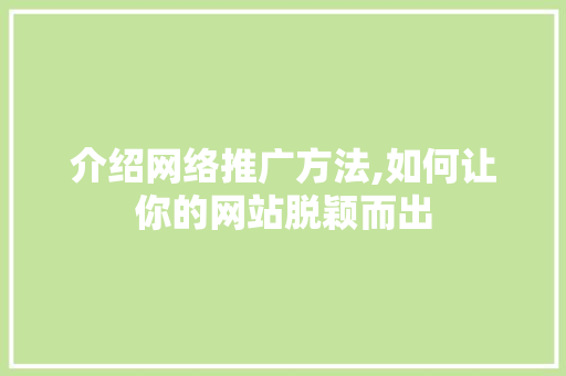 介绍网络推广方法,如何让你的网站脱颖而出