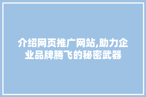 介绍网页推广网站,助力企业品牌腾飞的秘密武器