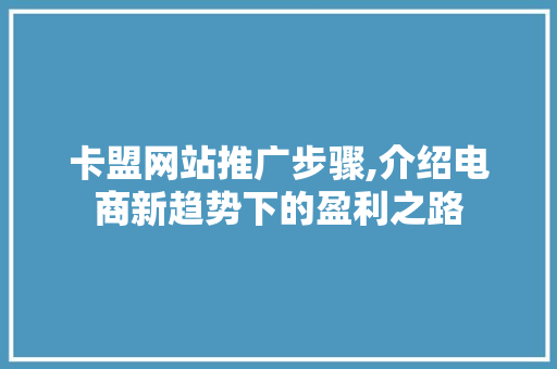 卡盟网站推广步骤,介绍电商新趋势下的盈利之路