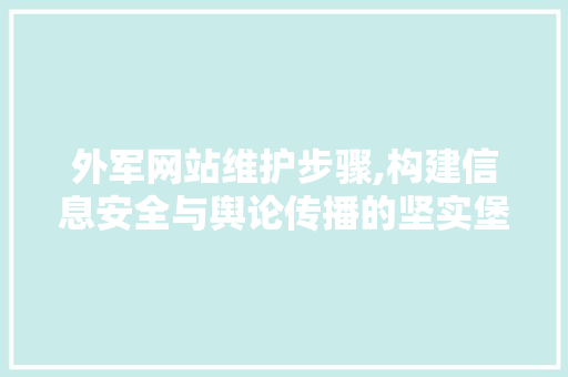 外军网站维护步骤,构建信息安全与舆论传播的坚实堡垒