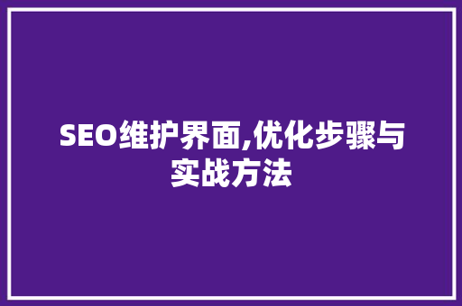 SEO维护界面,优化步骤与实战方法 SEO维护界面,优化步骤与实战方法 网络技术
