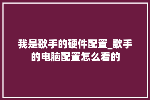 我是歌手的硬件配置_歌手的电脑配置怎么看的