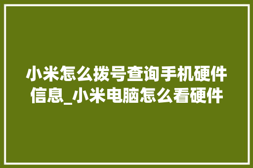 小米怎么拨号查询手机硬件信息_小米电脑怎么看硬件配置参数