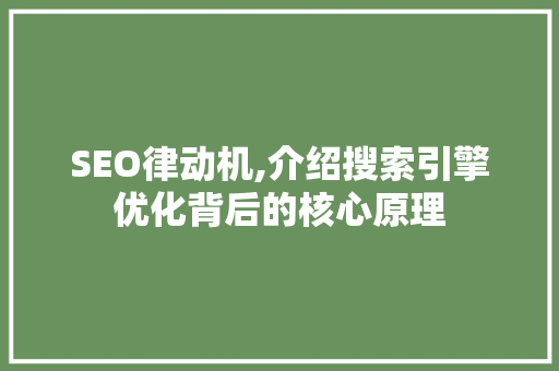 SEO律动机,介绍搜索引擎优化背后的核心原理