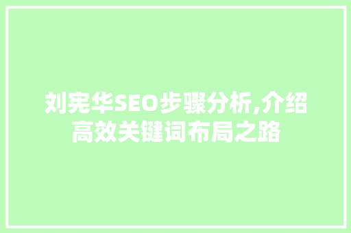 刘宪华SEO步骤分析,介绍高效关键词布局之路