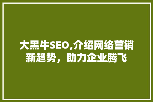 大黑牛SEO,介绍网络营销新趋势，助力企业腾飞