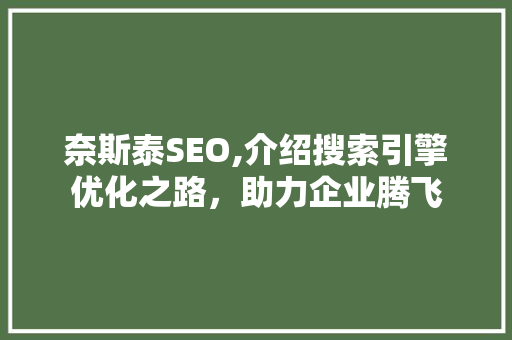 奈斯泰SEO,介绍搜索引擎优化之路，助力企业腾飞