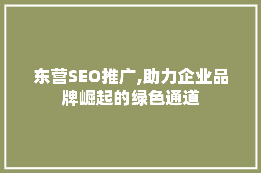 东营SEO推广,助力企业品牌崛起的绿色通道