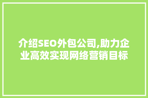 介绍SEO外包公司,助力企业高效实现网络营销目标