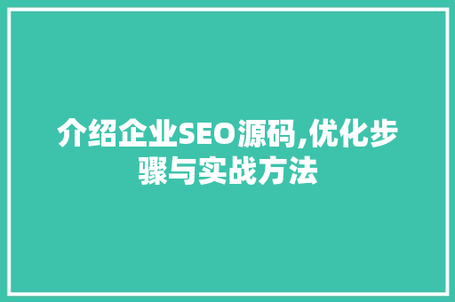 介绍企业SEO源码,优化步骤与实战方法