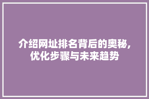 介绍网址排名背后的奥秘,优化步骤与未来趋势