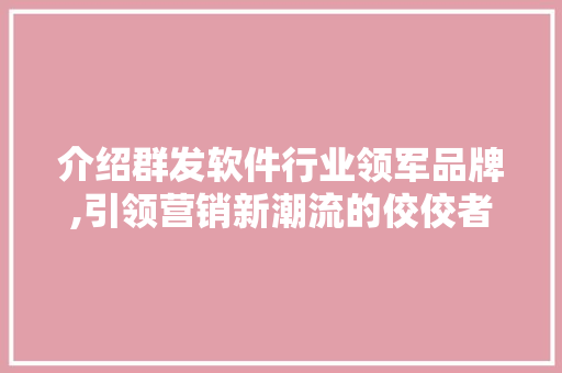 介绍群发软件行业领军品牌,引领营销新潮流的佼佼者