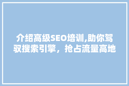 介绍高级SEO培训,助你驾驭搜索引擎，抢占流量高地