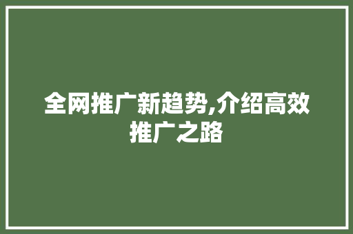 全网推广新趋势,介绍高效推广之路