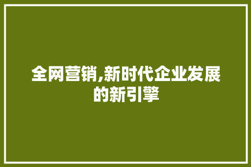 全网营销,新时代企业发展的新引擎