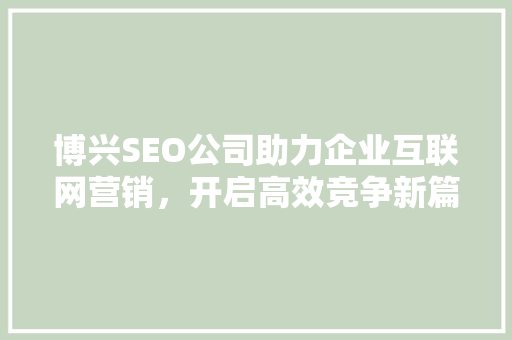博兴SEO公司助力企业互联网营销，开启高效竞争新篇章