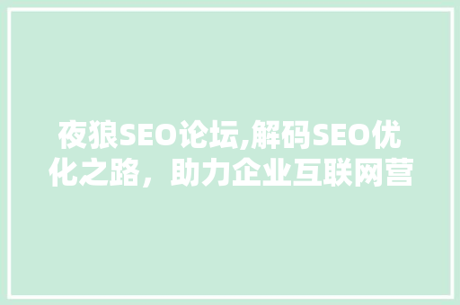夜狼SEO论坛,解码SEO优化之路，助力企业互联网营销腾飞